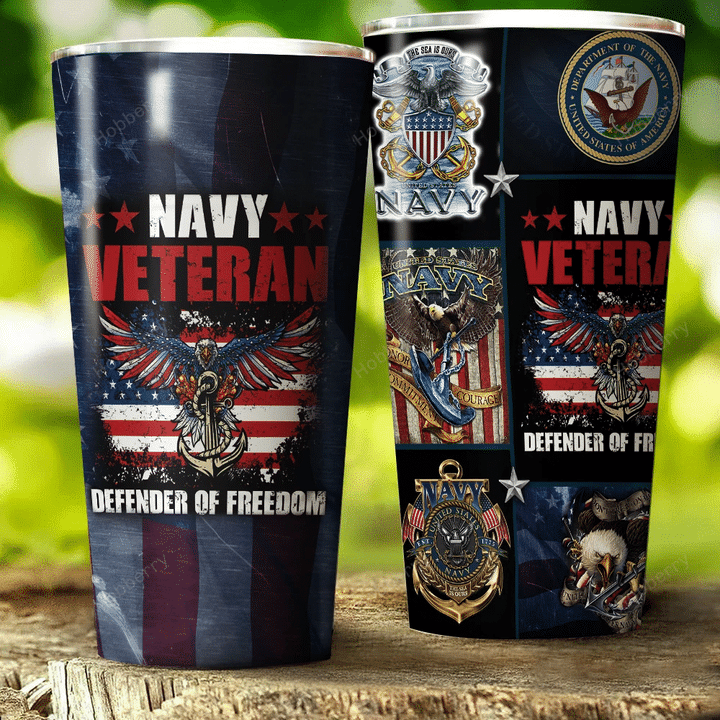 US Navy Veteran Proudly Served Insulated Stainless Steel Tumbler 20oz / 30oz