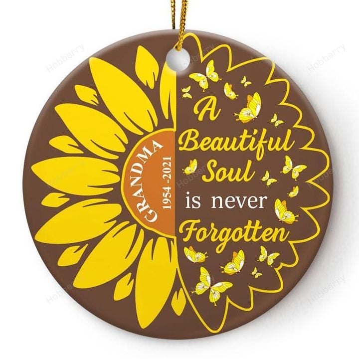 A Beautiful Soul Sunflower - Memorial Gift - Personalized Custom Circle Ceramic Ornament