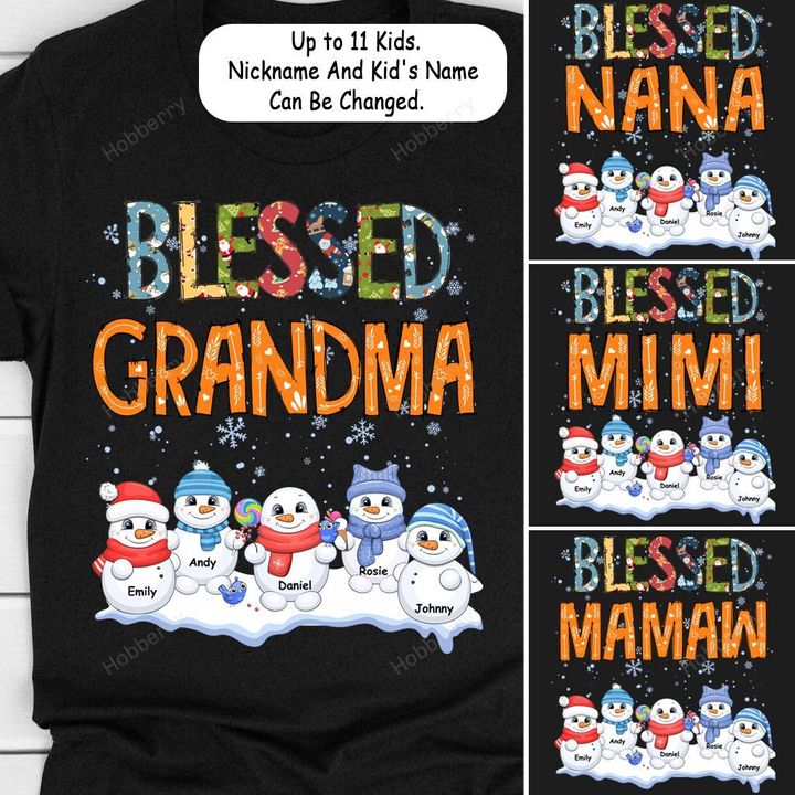 Personalized Blessed Grandma Colorful Snowman Winter Christmas Shirt Gift For Grandma