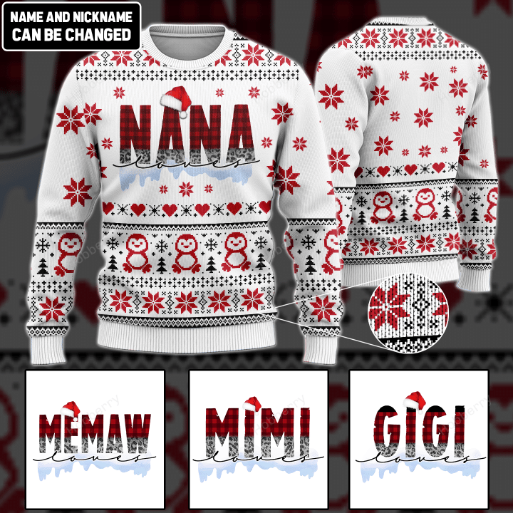 Personalized Christmas Nana Claus Grandma Wool Ugly Sweater Gift For Grandma