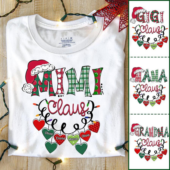 Mimi with Grandkids Claus Christmas Personalized Shirt Gift For Grandma