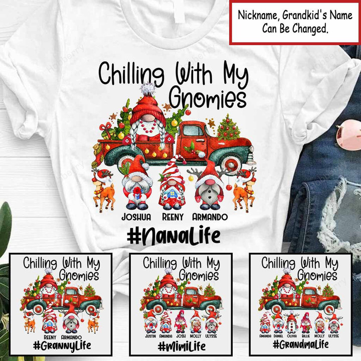 Personalized Grandma Gnome Chilling with my gnomies #GrandmaLife Christmas Shirt Gift For Grandma