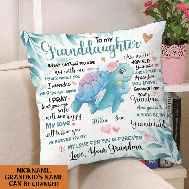 Personalized Grandma To My Granddaughter Turtle Customized Pillow Cover