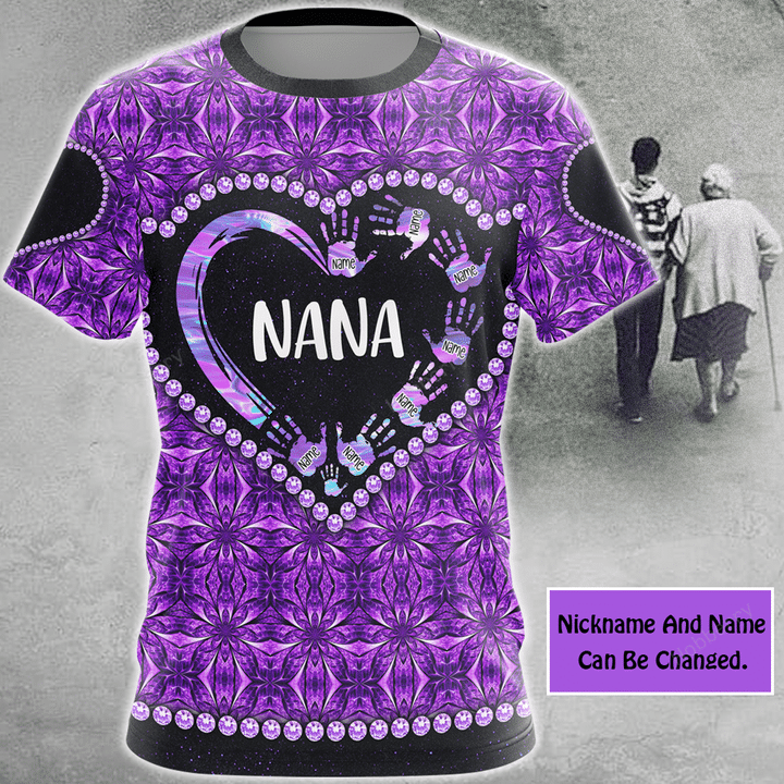 Personalized Grandma Heart All Over Print T-shirt Hoodie Gift For Grandma & Mom