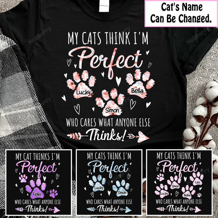 My Cats Think I'm Perfect Who Cares What Anyone Else Thinks Customized Name Personalized T-shirt Sweatshirt Hoodie Gift For Cat Lover