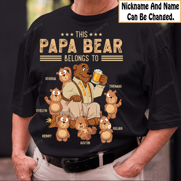 This Papa Bear Belongs To Papa Grandpa Bear Shirt With Grandkids Names - Personalized Custom Name Shirt Gift For Grandpa & Dad