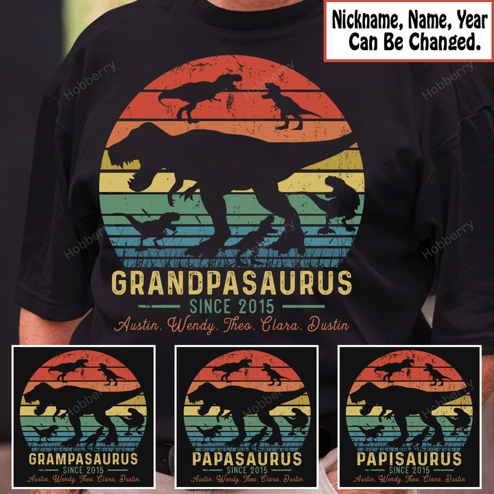 Grandpasaurus Since Custom Year Papa Grandpa Shirt With Grandkids Names - Personalized Custom Name Shirt Gift For Grandpa & Dad