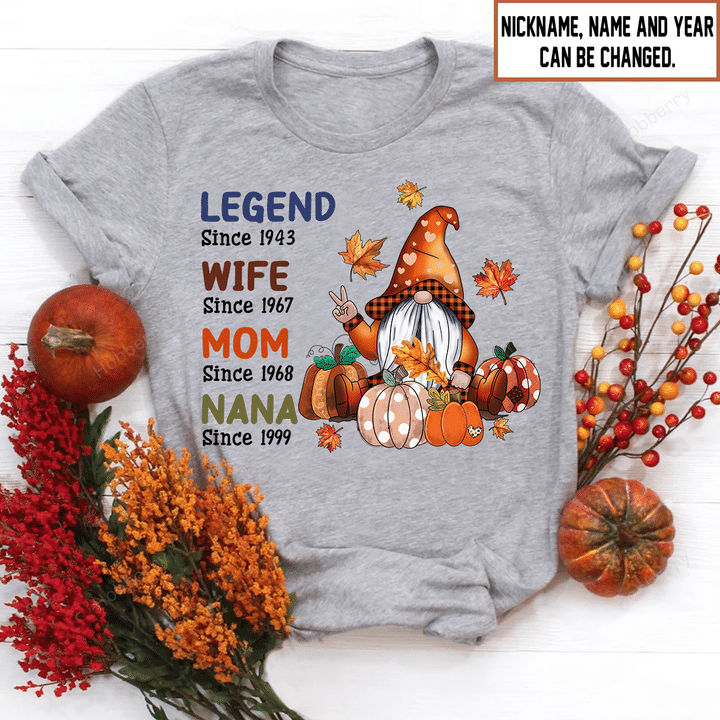 Nana Gnome Legend Fall Season Grandma Shirt With Grandkids Names - Personalized Custom Name Shirt Gift For Grandma & Mom