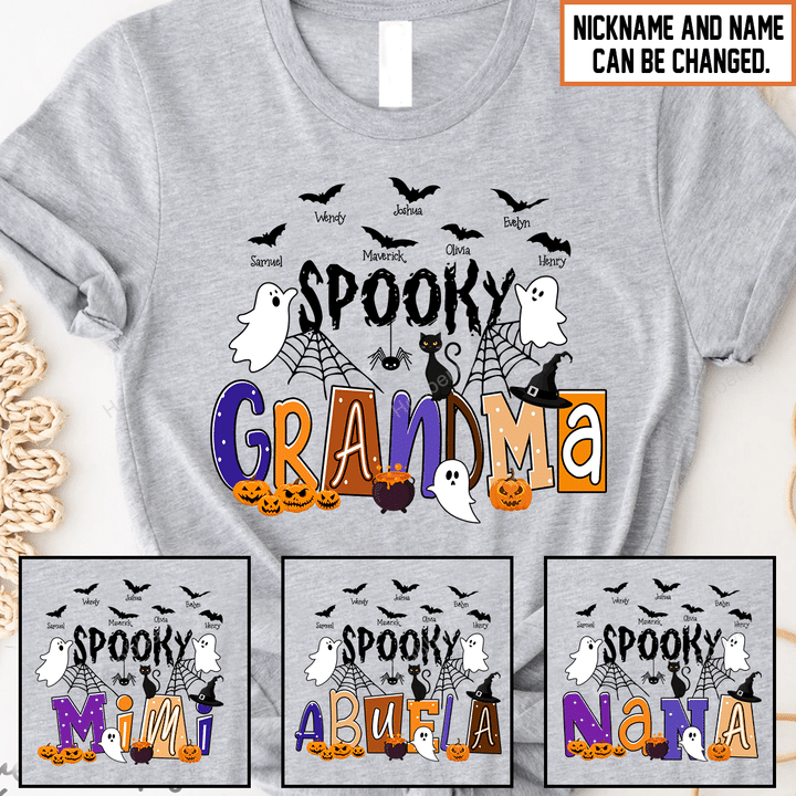 Spooky Grandma Halloween Grandma Shirt With Grandkids Names - Personalized Custom Name Shirt Gift For Grandma & Mom