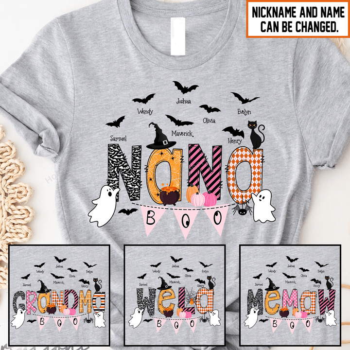 Nana Boo Halloween Grandma Shirt With Grandkids Names - Personalized Custom Name Shirt Gift For Grandma & Mom