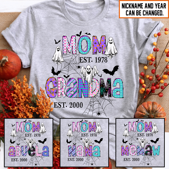 Mom Grandma Est Halloween Grandma Shirt With Grandkids Names - Personalized Custom Name Shirt Gift For Grandma & Mom
