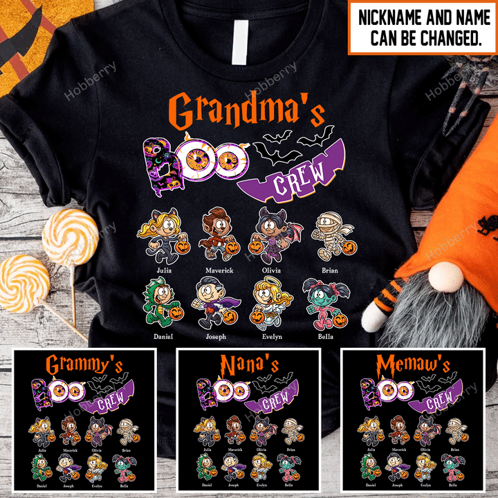 Grandma's Boo Crew Halloween Night Grandma Shirt With Grandkids Names - Personalized Custom Name Shirt Gift For Grandma & Mom