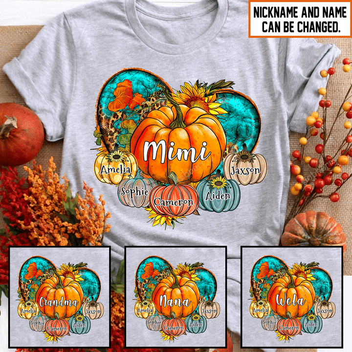 Mimi's Pumpkins Halloween Night Fall Season Grandma Shirt With Grandkids Names - Personalized Custom Name Shirt Gift For Grandma & Mom