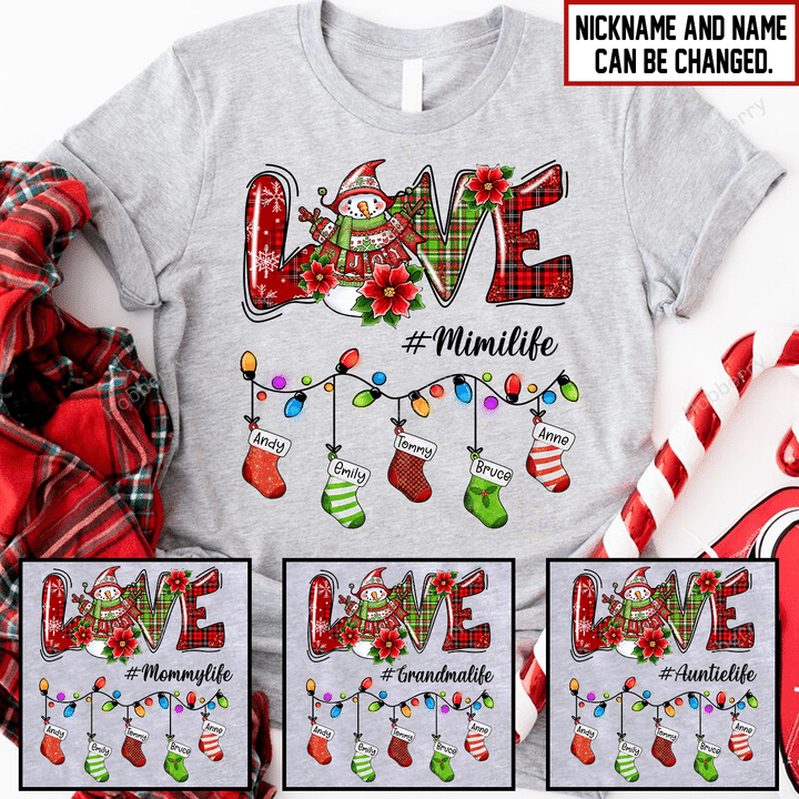 Love Mimi Life Christmas Grandma Shirt With Grandkids Names - Personalized Name Shirt Custom Gift For Grandma & Mom