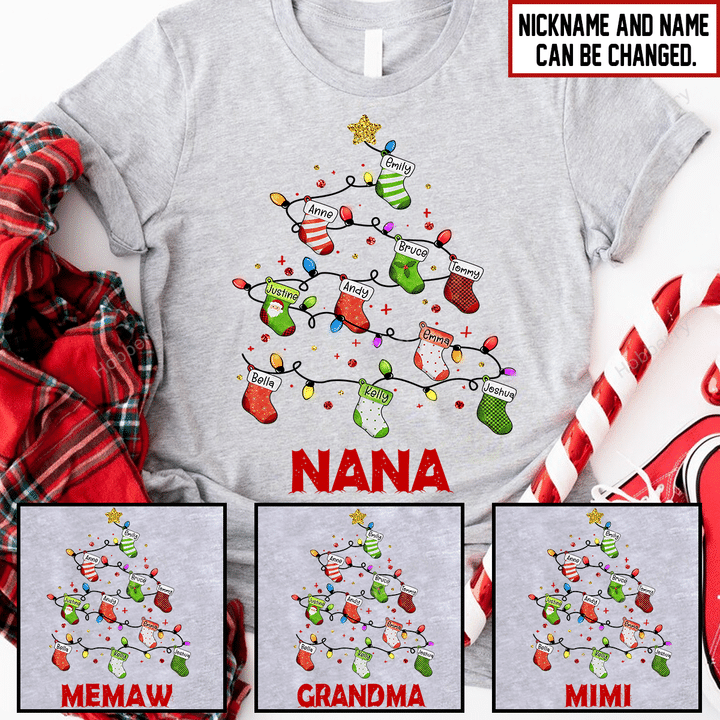 Love Being Grandma Mimi Pine Socks Christmas Grandma Shirt With Grandkids Names - Personalized Name Shirt Custom Gift For Grandma & Mom