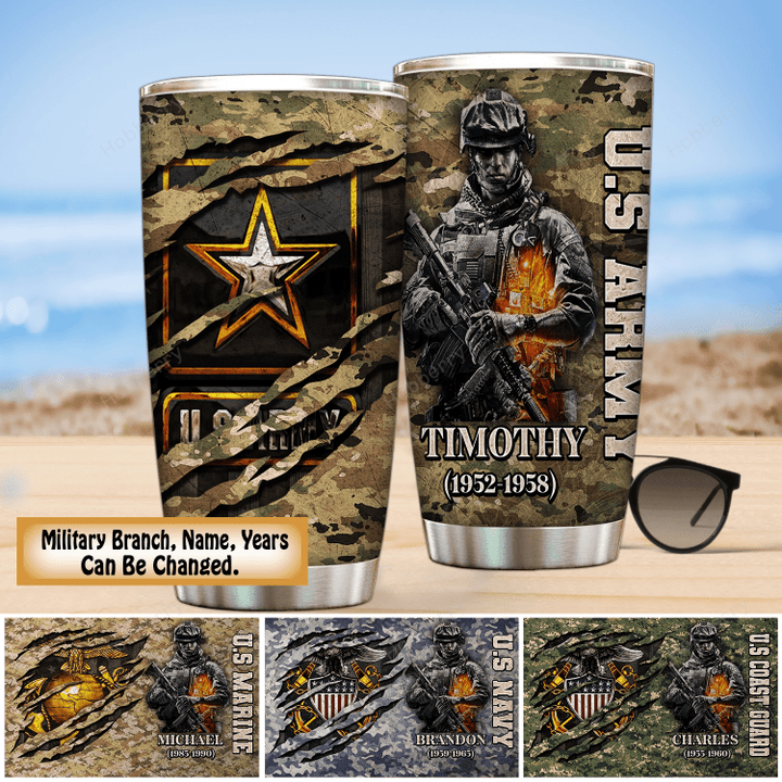 Personalized Military Army Navy Air Force Marine Veteran Tumbler Veterans Day Memorial Day Gift Insulated Stainless Steel Tumbler 20oz / 30oz