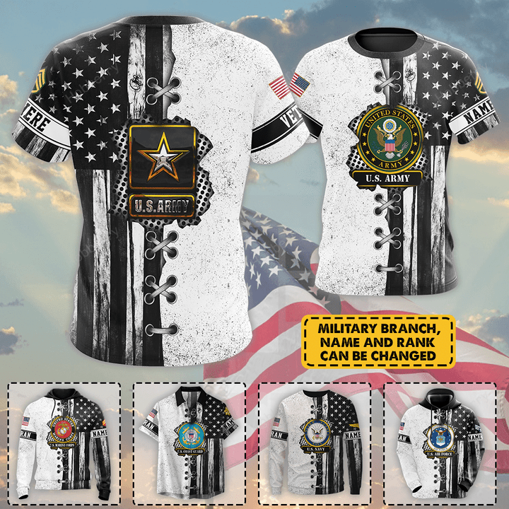 Personalized Army Navy Marine Air Force Military Veteran Shirt Veterans Day Memorial Day Gift T-shirt Hoodie Sweatshirt
