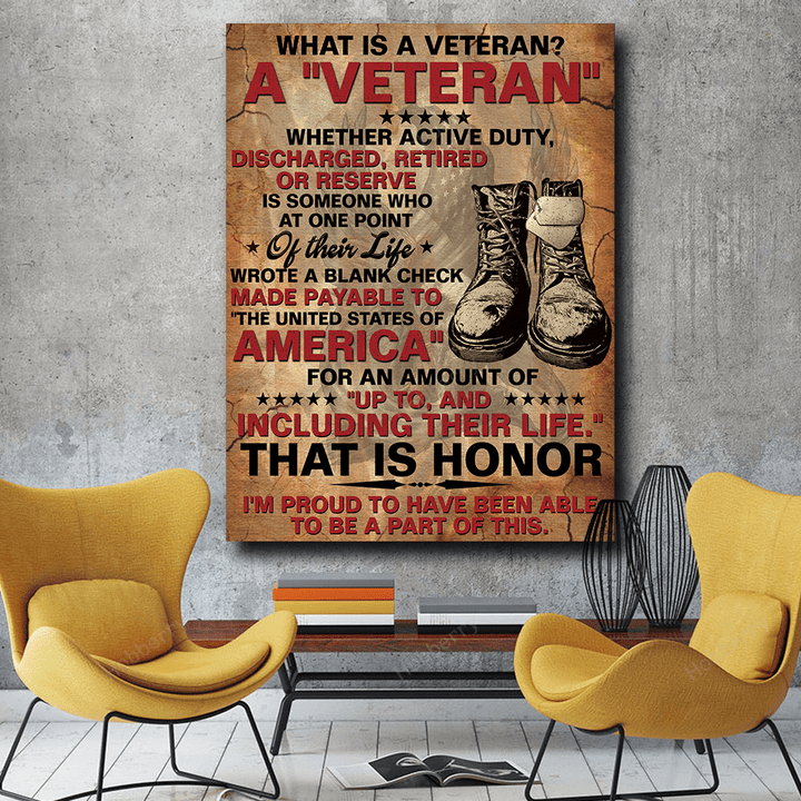 What Is A Veteran Veteran's Definition Poster & Canvas Veterans Day Memorial Day Gift Military Army Navy Marine Air Force