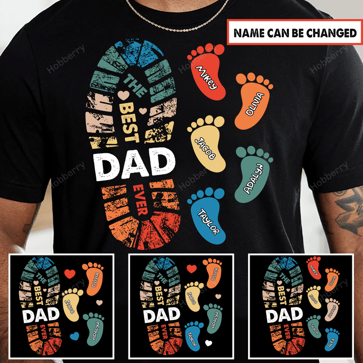 Personalized Daddy Grandpa Shirt Footprint The Best Dad Grandpa Ever With Kids or Grandkids Name Fathers Day Birthday Gift For Dad Grandpa