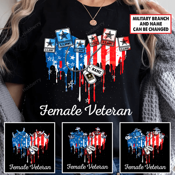 Personalized Female Veteran Shirt Veterans Day Memorial Gift Army Navy Air Force Marine Military T-shirt