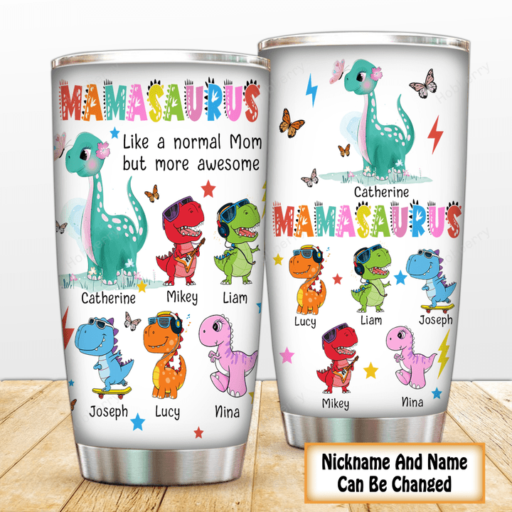 Personalized Tumbler Mamasaurus Mother's Day Family Insulated Stainless Steel Tumbler 20oz / 30oz Gift For Mom Grandma