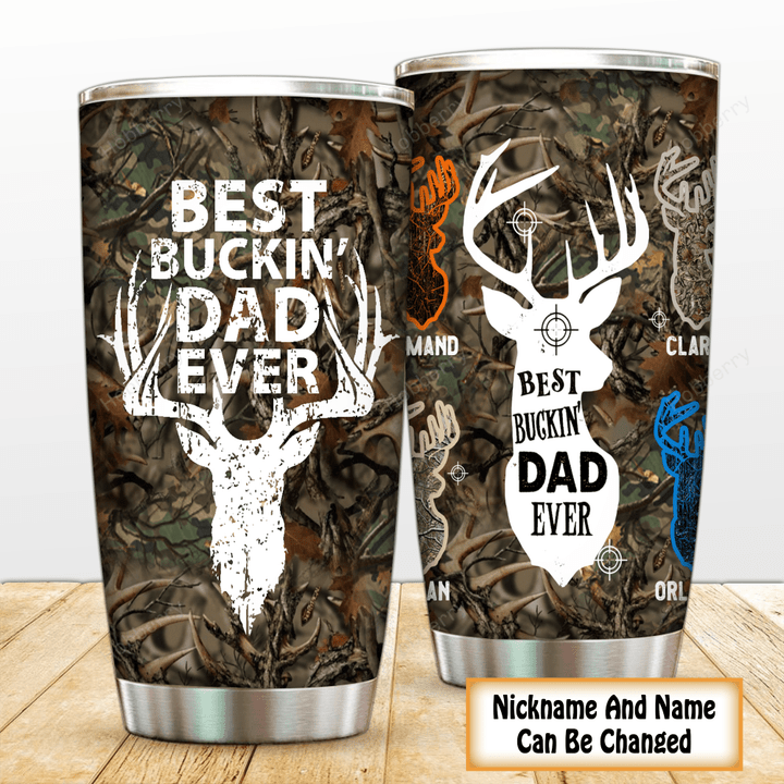 Personalized Tumbler Hunting Dad Grandpa Best Buckin Dad Ever Father's Day Family Insulated Stainless Steel Tumbler 20oz / 30oz Gift For Dad Grandpa