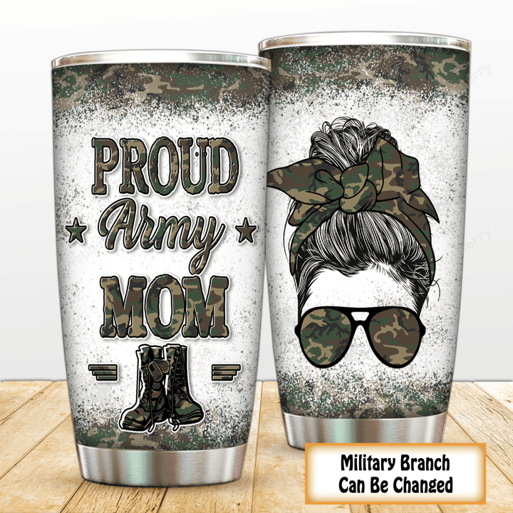 Personalized Proud Military Mom Tumbler For Army Navy Marine Air Force Coast Guard Veterans Day Memorial Day Gift Military Insulated Stainless Steel Tumbler 20oz / 30oz