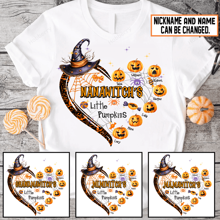 Personalized Nanawitch's Little Pumpkins Halloween Grandma Shirt With Grandkids Names - Personalized Name Shirt Custom Gift For Grandma & Mom