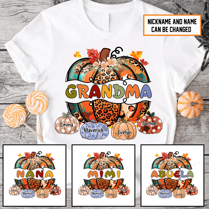 Personalized Momma Pumpkin Fall Season Grandma Shirt With Grandkids Names - Personalized Name Shirt Custom Gift For Grandma & Mom