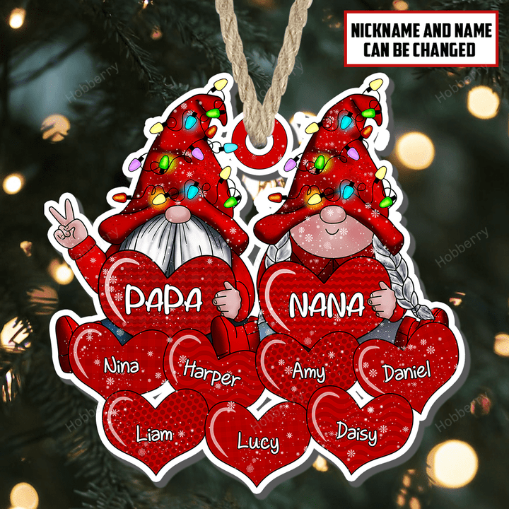 Personalized Christmas Ornament Colorful Light Gnome Couple Papa Grandma Nana Daddy Loves Sweet Heart - Memorial Gift - Personalized Custom Acrylic Ornament