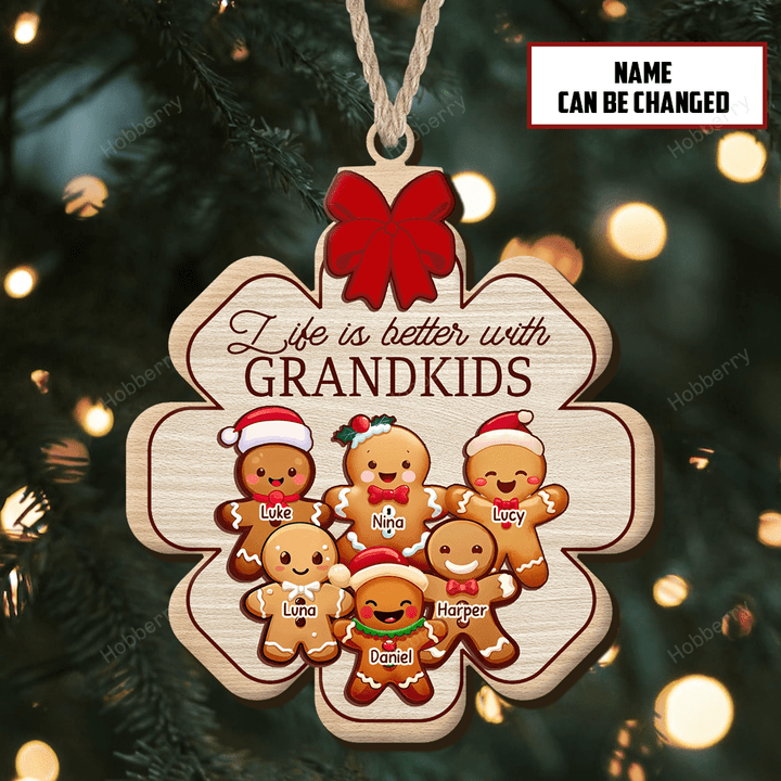 Personalized Gingerbread Life Is Better With Grandkids Name Christmas Ornament Gift For Grandparent - Personalized Custom Wooden Ornament