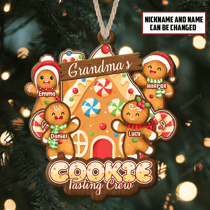 Personalized Gingerbread Grandma's Cookie Tasting Crew With Grandkids Name Christmas Ornament Gift For Grandparent - Personalized Custom Wooden Ornament