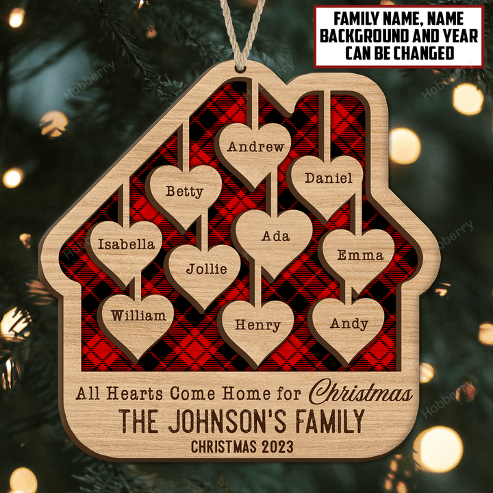 Personalized Family All Hearts Come Home With Custom Name Christmas Ornament Gift For Grandparent - Personalized Custom 2-Layered Wooden Ornament