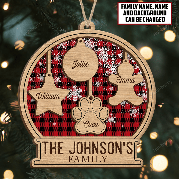 Personalized Our Family Kids Pet With Custom Name Christmas Ornament Gift For Grandparent Family - Personalized Custom 2 Layered Wooden Ornament