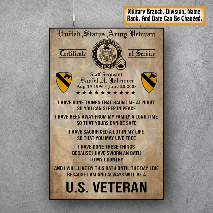 Personalized Military Veteran Custom Branch Rank Name Division Poster & Canvas Wall Art Room Home Decoration Remembrance Veterans Day Memorial Day Gift For Veteran Military Soldier