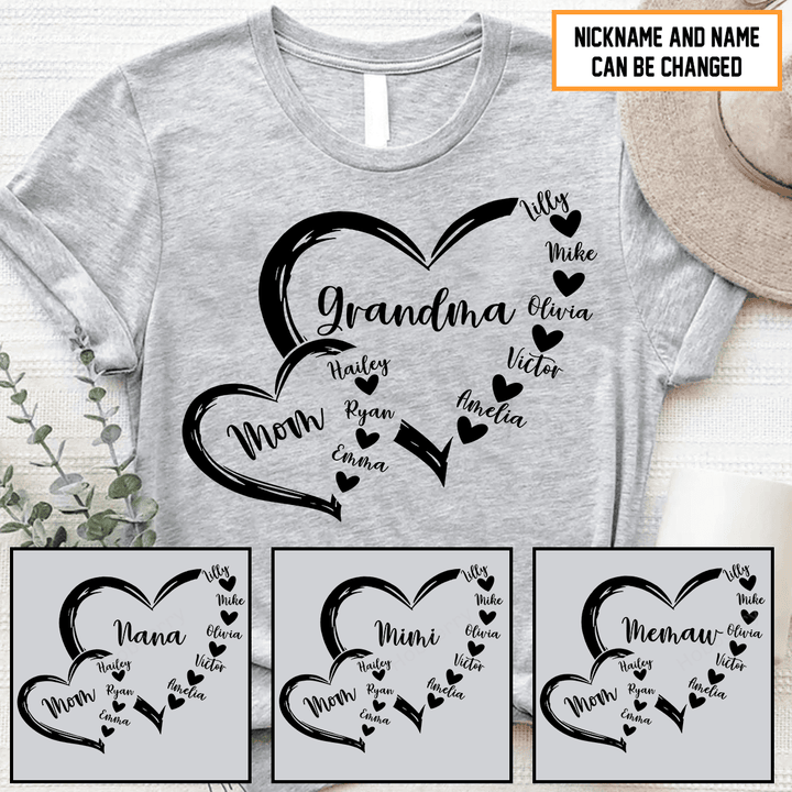 Personalized Mom Gigi Heart Grandma Shirt With Grandkids Names - Personalized Name Shirt Custom Gift For Grandma & Mom