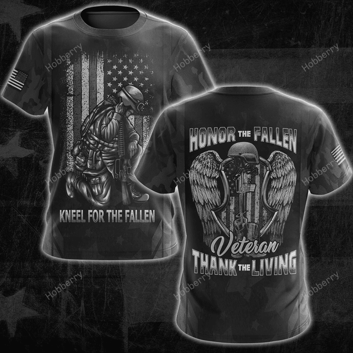 US Veteran Shirt Kneel For The Fallen Honor The Fallen Thank The Living Veterans Day 3D All Over Print T-shirt Zip Hoodie Sweatshirt