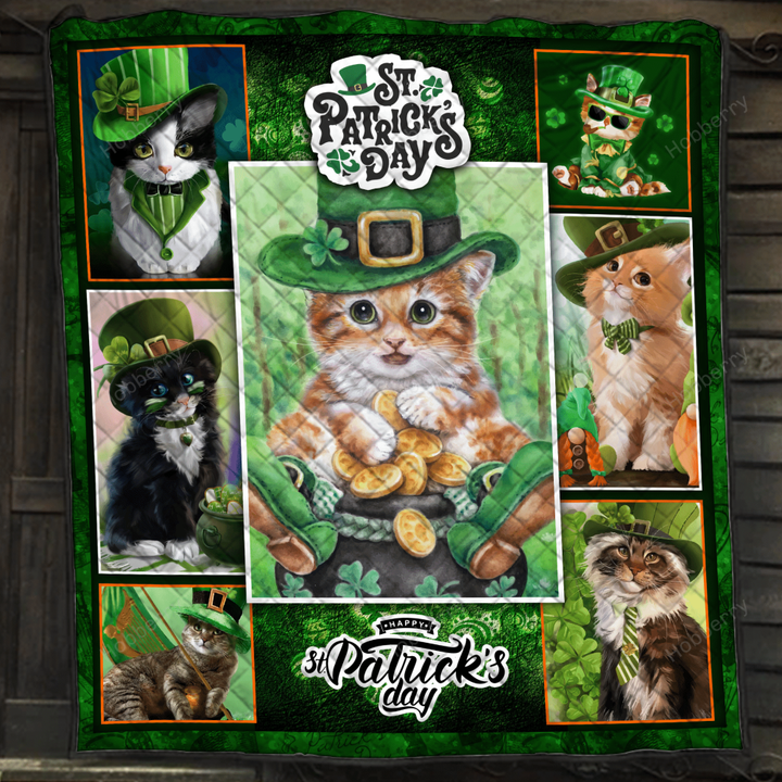 Happy Patrick's Day With Cute Cats 3D Quilt Set