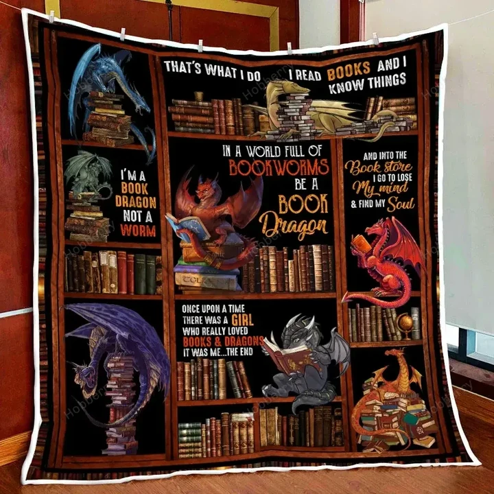 There Was A Girl Who Really Loved Books And Dragons Quilt Blanket Quilt Set Hobberry