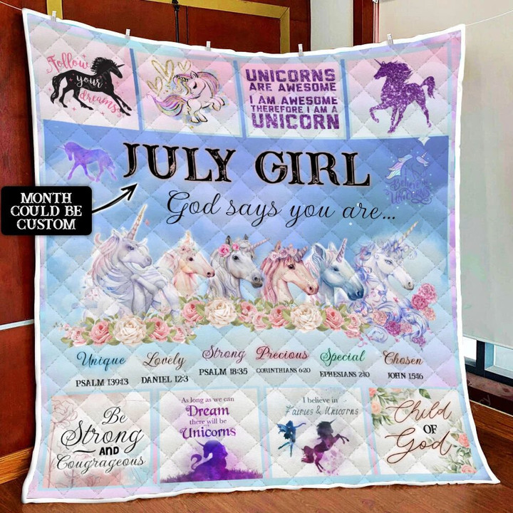 Custom Month Personalized God Says You Are Unicorn Birthday Quilt Blanket Quilt Set