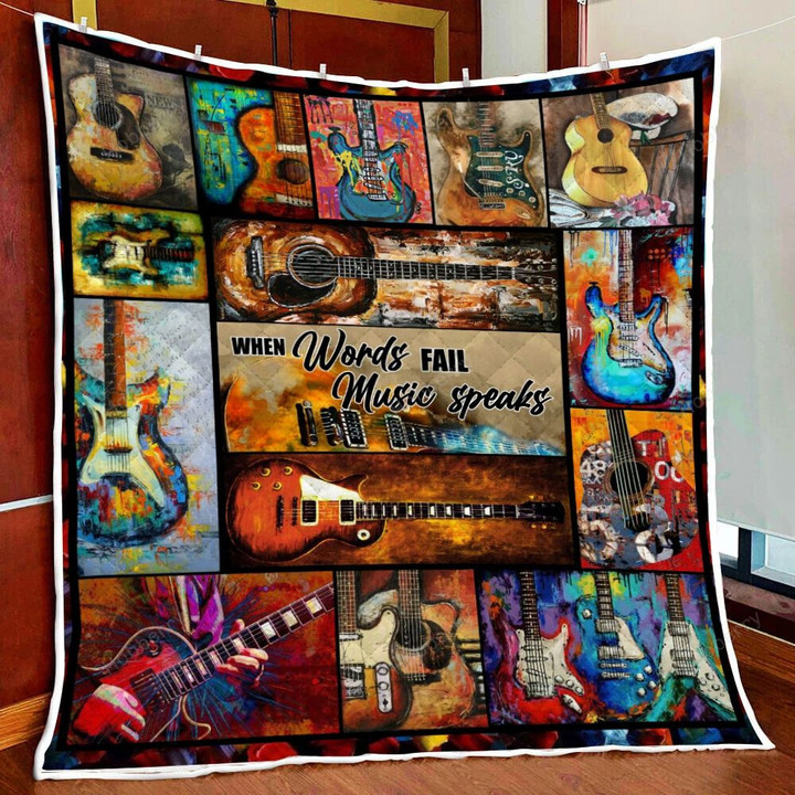 When Words Fail Music Speaks – Guitar Quilt Blanket Quilt Set
