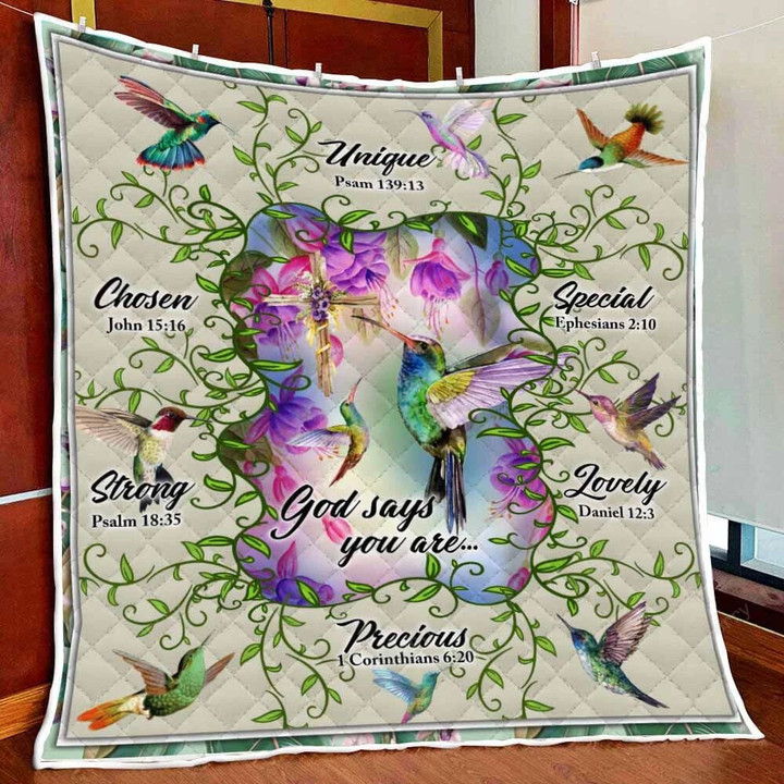 Hummingbird. God Says You Are Christian Quilt Blanket Quilt Set