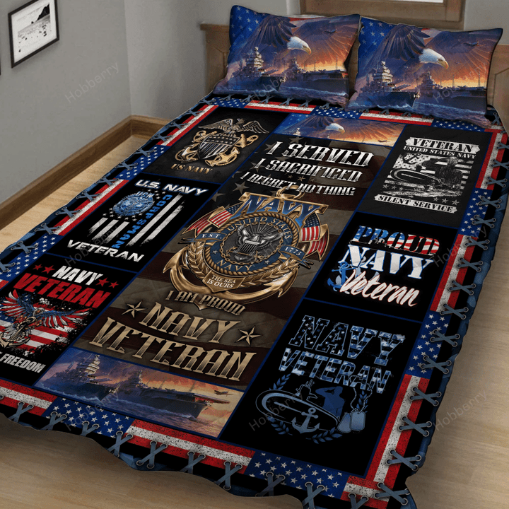 U.S. Navy I Am A Proud Navy Veteran Quilt Blanket Quilt Set