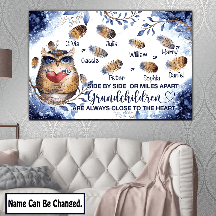Side By Side or Miles Apart Grandkids Are Always Close to The Heart Family Custom Canvas & Poster, Gift For Family - Personalized Custom Poster & Canvas