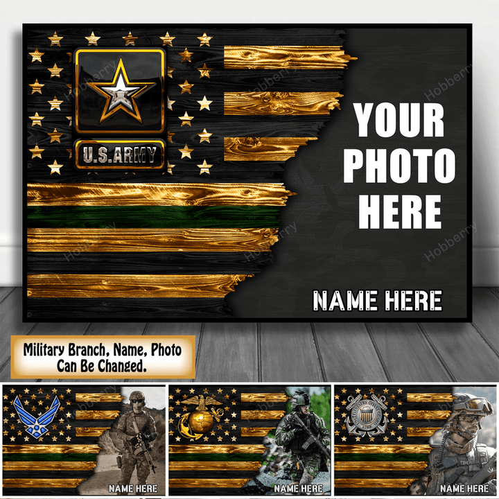 Personalized Photo Military Army Navy Marine Air Force Coast Guard Veteran Custom Poster & Canvas Wall Art Room Home Decoration Remembrance Veterans Day Memorial Day Gift For Veteran Military Soldier