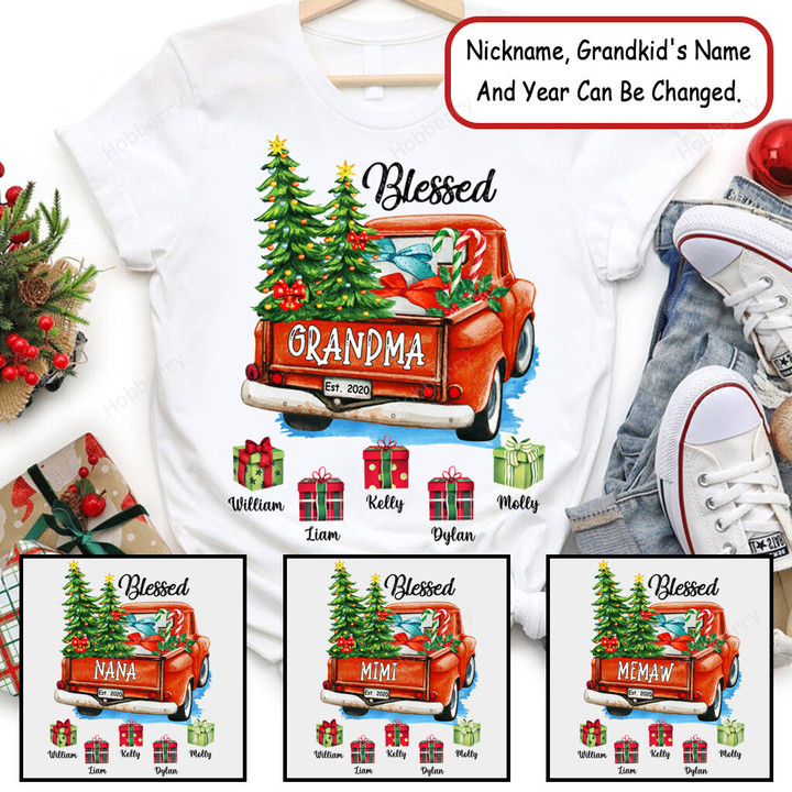 Blessed Grandma Christmas Tree Truck Christmas Personalized Shirt Gift For Grandma