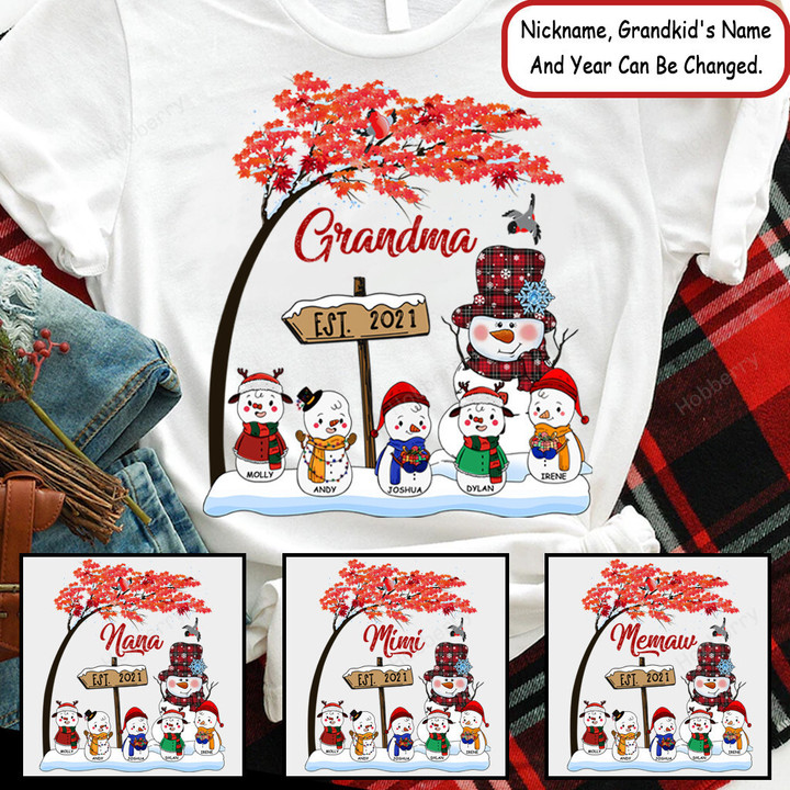 Nana Snowman With Her Little Snowmies Winter Christmas Personalized Shirt Gift For Grandma
