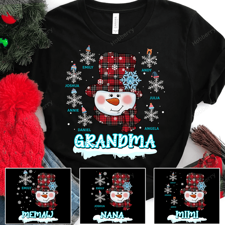 Personalized Grandma Snowman with Grandkids Christmas Shirt Gift For Grandma
