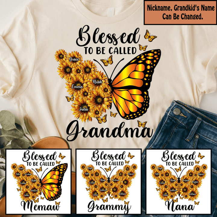 Personalized Blessed To Be Called Grandma Butterflies Shirt Gift For Grandma