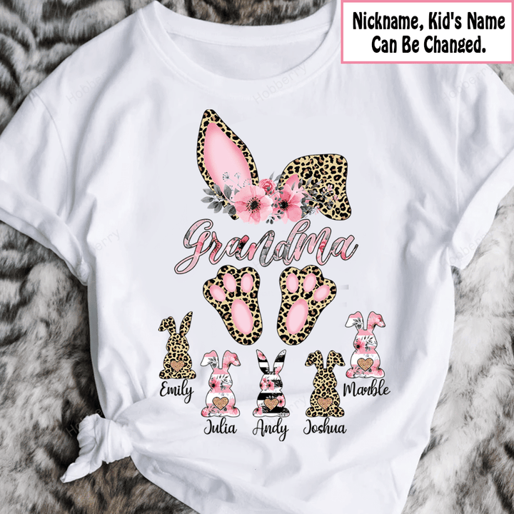Personalized Grandma's Bunny Easter Grandma Shirt With Grandkids Names - Personalized Custom Name Shirt Gift For Grandma & Mom